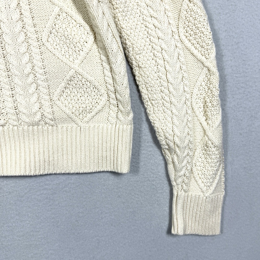 J Crew Sweater Womens XS Cream Cotton Cable Knit Crewneck Fisherman Pullover NWT - Picture 7 of 10
